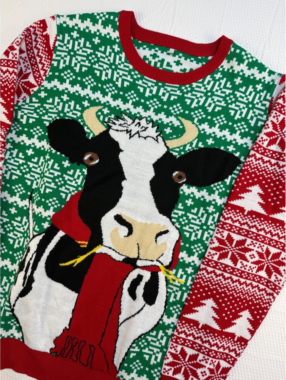Cow Ugly Christmas Sweater Large Fair Isle Farm Animal Holiday Knit Acrylic
